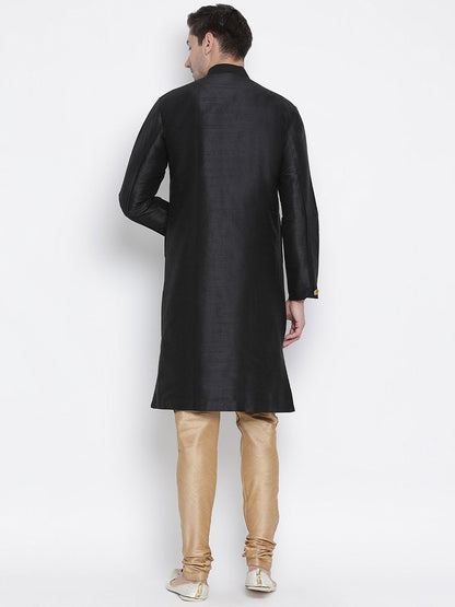 Men's Black Cotton Silk Blend Kurta and Pyjama Set