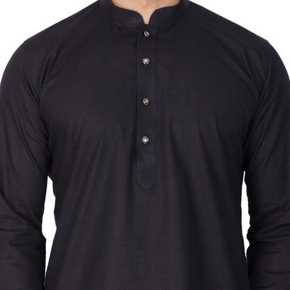 Men's Black Linen Kurta and Pyjama Set