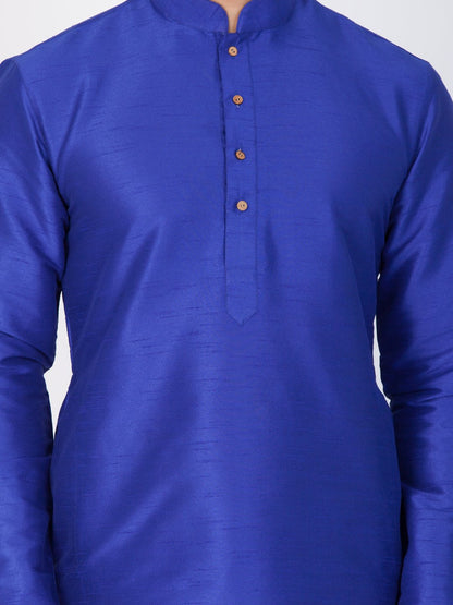 Men's Blue Cotton Silk Blend Kurta and Dhoti Pant Set