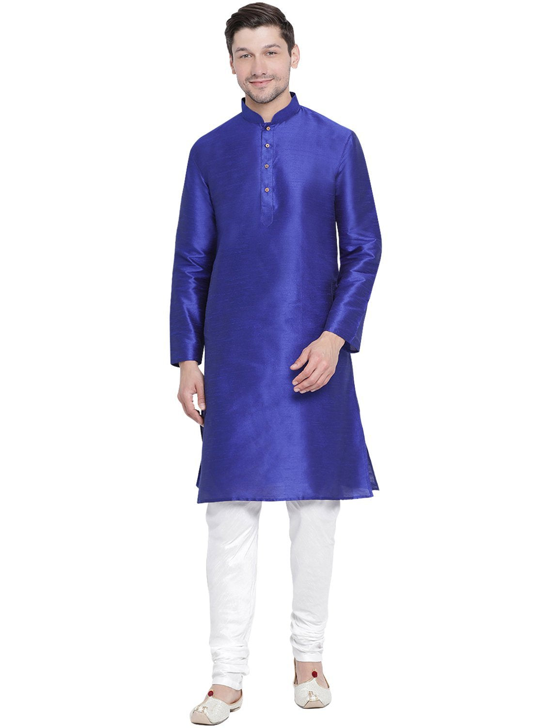 Men's Blue Cotton Silk Blend Kurta and Pyjama Set