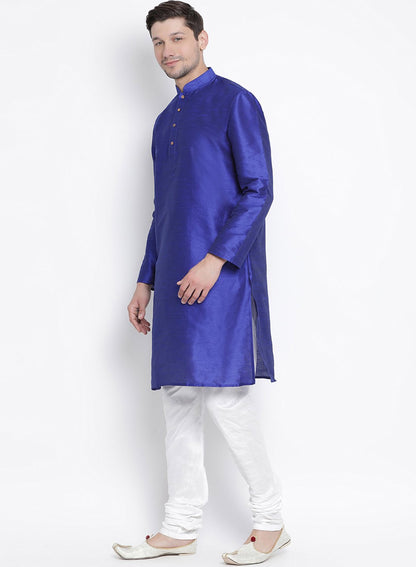 Men's Blue Cotton Silk Blend Kurta and Pyjama Set
