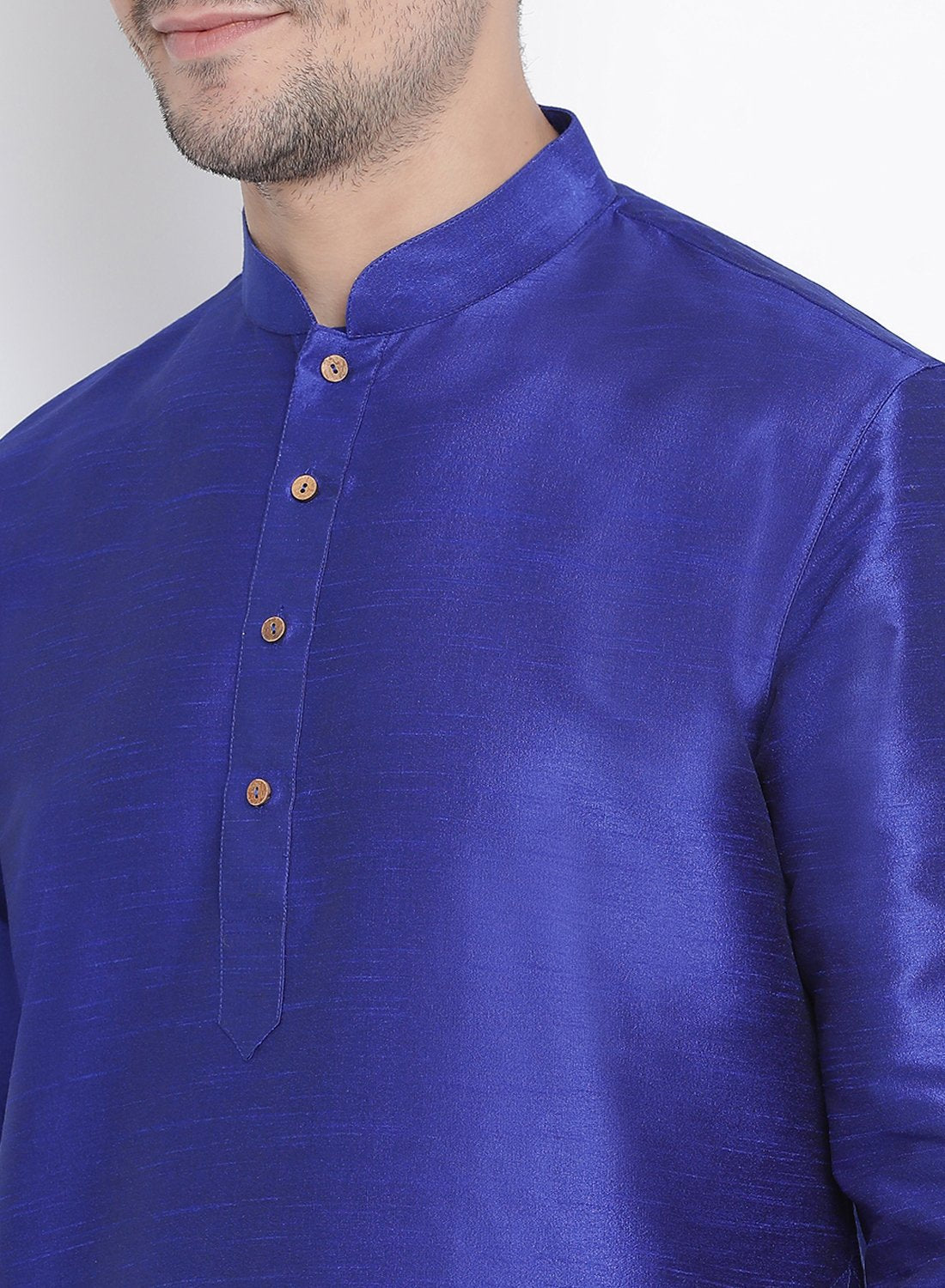Men's Blue Cotton Silk Blend Kurta and Pyjama Set