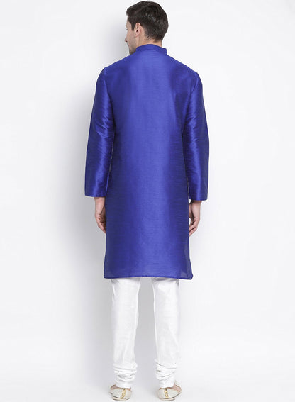 Men's Blue Cotton Silk Blend Kurta and Pyjama Set