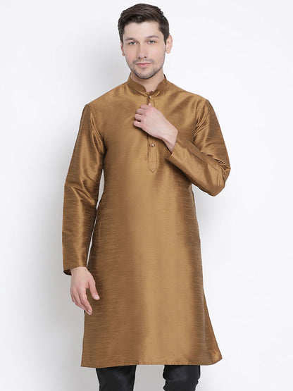Men's Brown Cotton Silk Blend Kurta