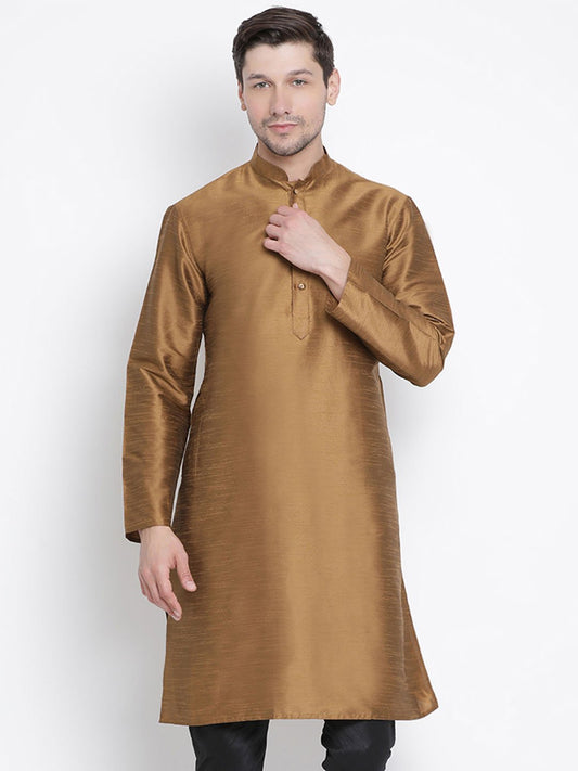 Men's Brown Cotton Silk Blend Kurta