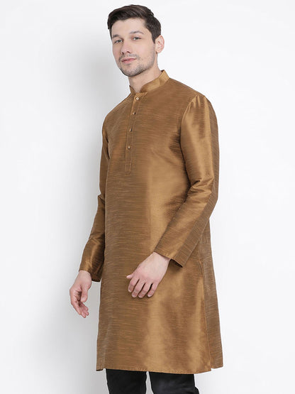 Men's Brown Cotton Silk Blend Kurta