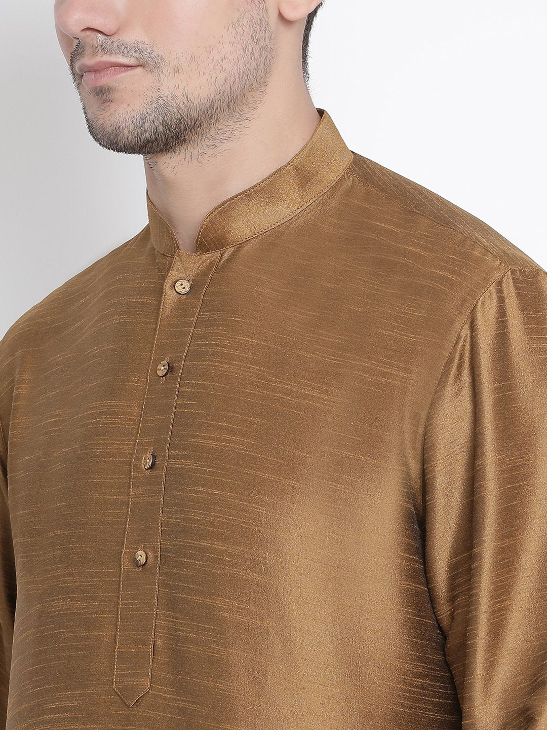 Men's Brown Cotton Silk Blend Kurta