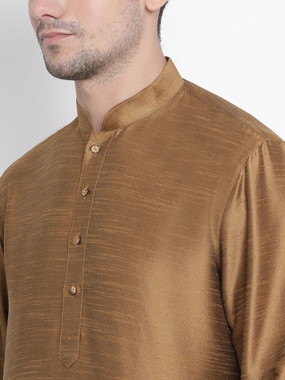 Men's Brown Cotton Silk Blend Kurta