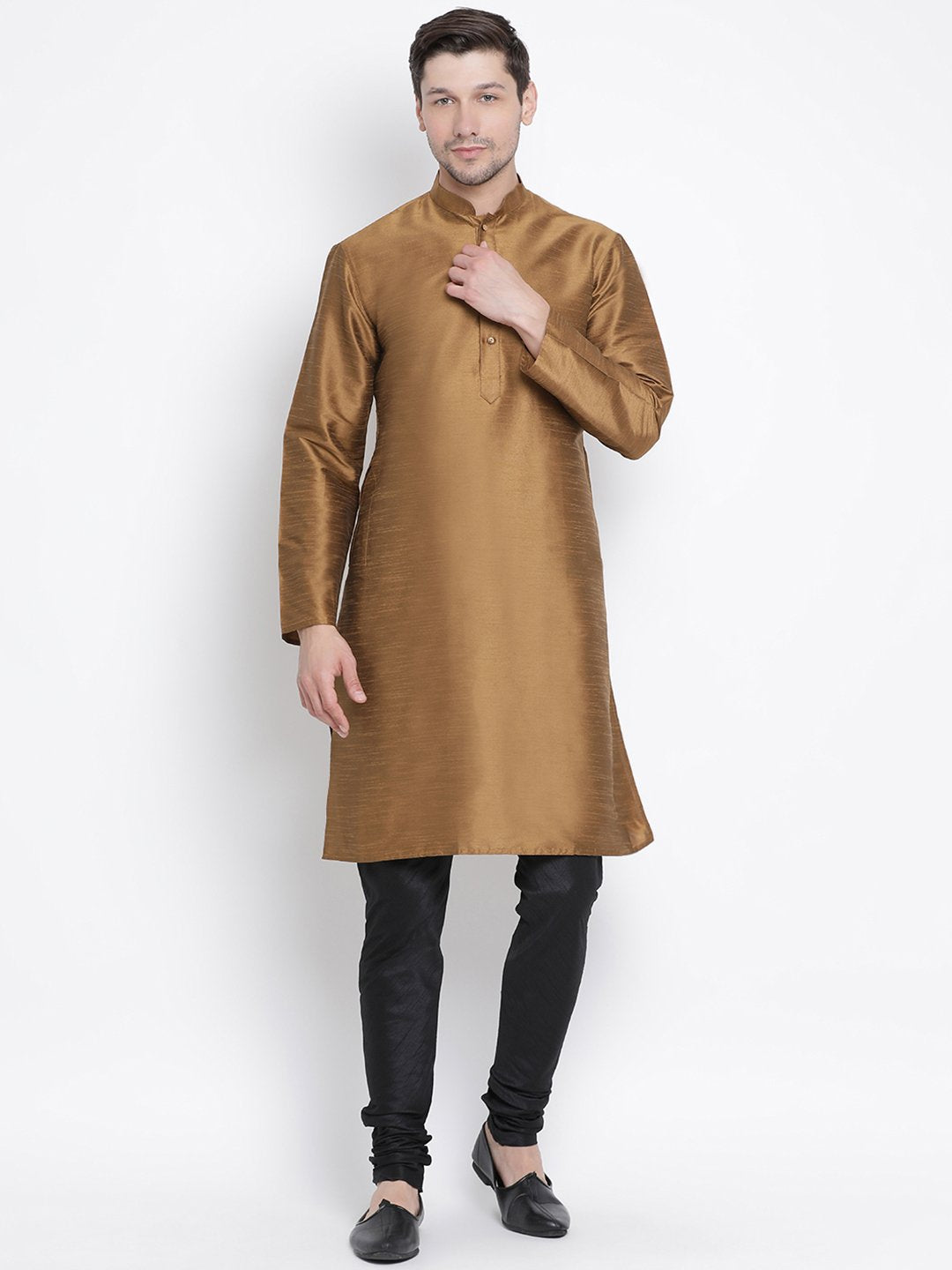 Men's Brown Cotton Silk Blend Kurta
