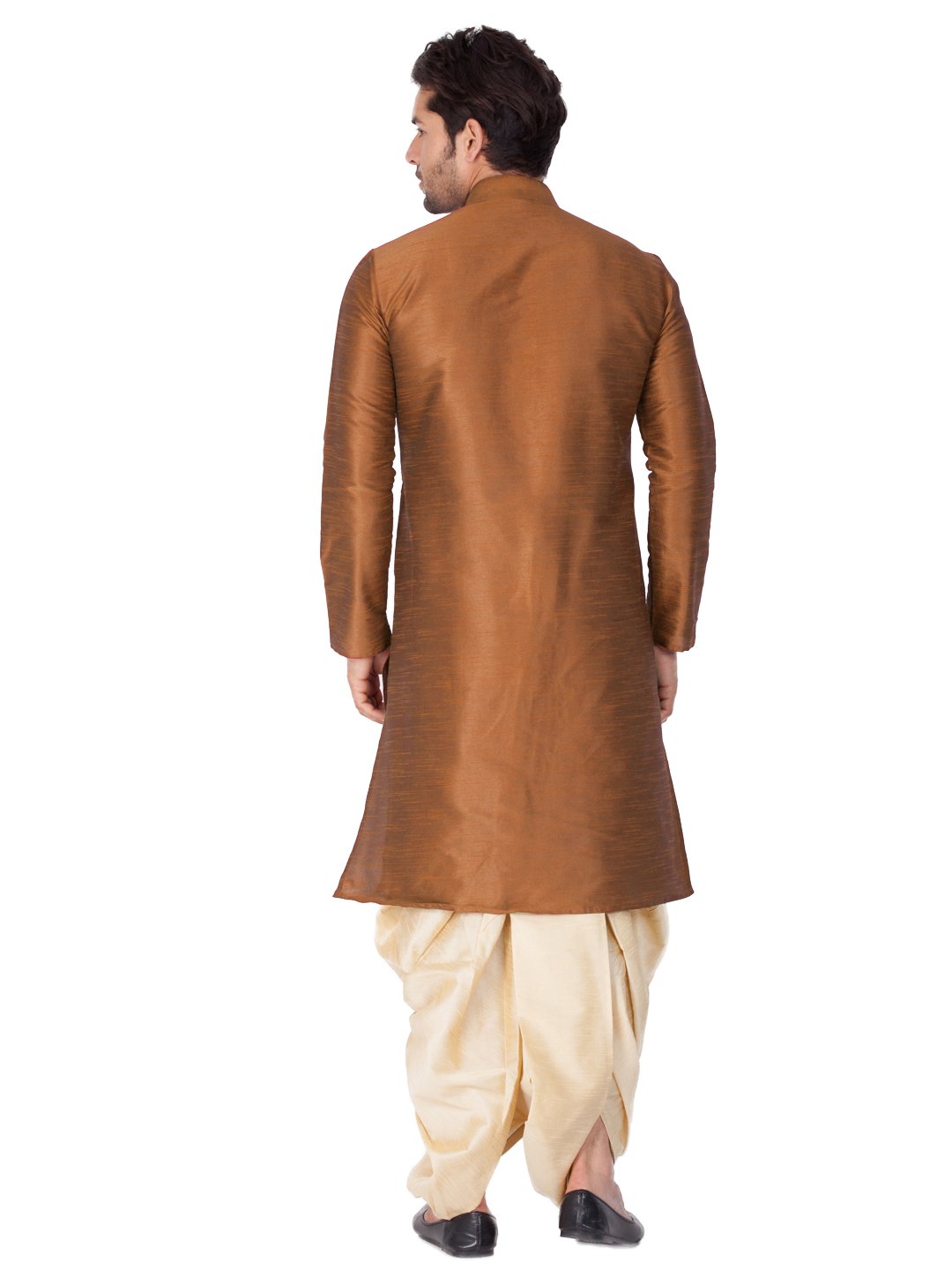 Men's Brown Cotton Silk Blend Kurta and Dhoti Pant Set