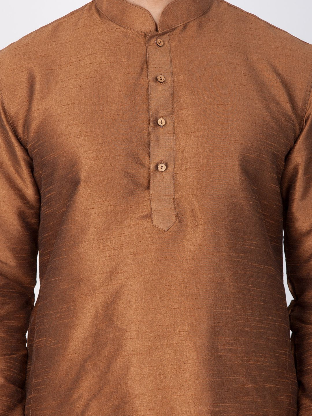 Men's Brown Cotton Silk Blend Kurta and Dhoti Pant Set