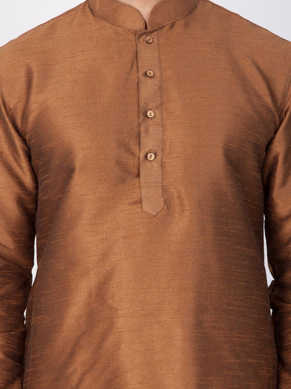 Men's Brown Cotton Silk Blend Kurta and Dhoti Pant Set