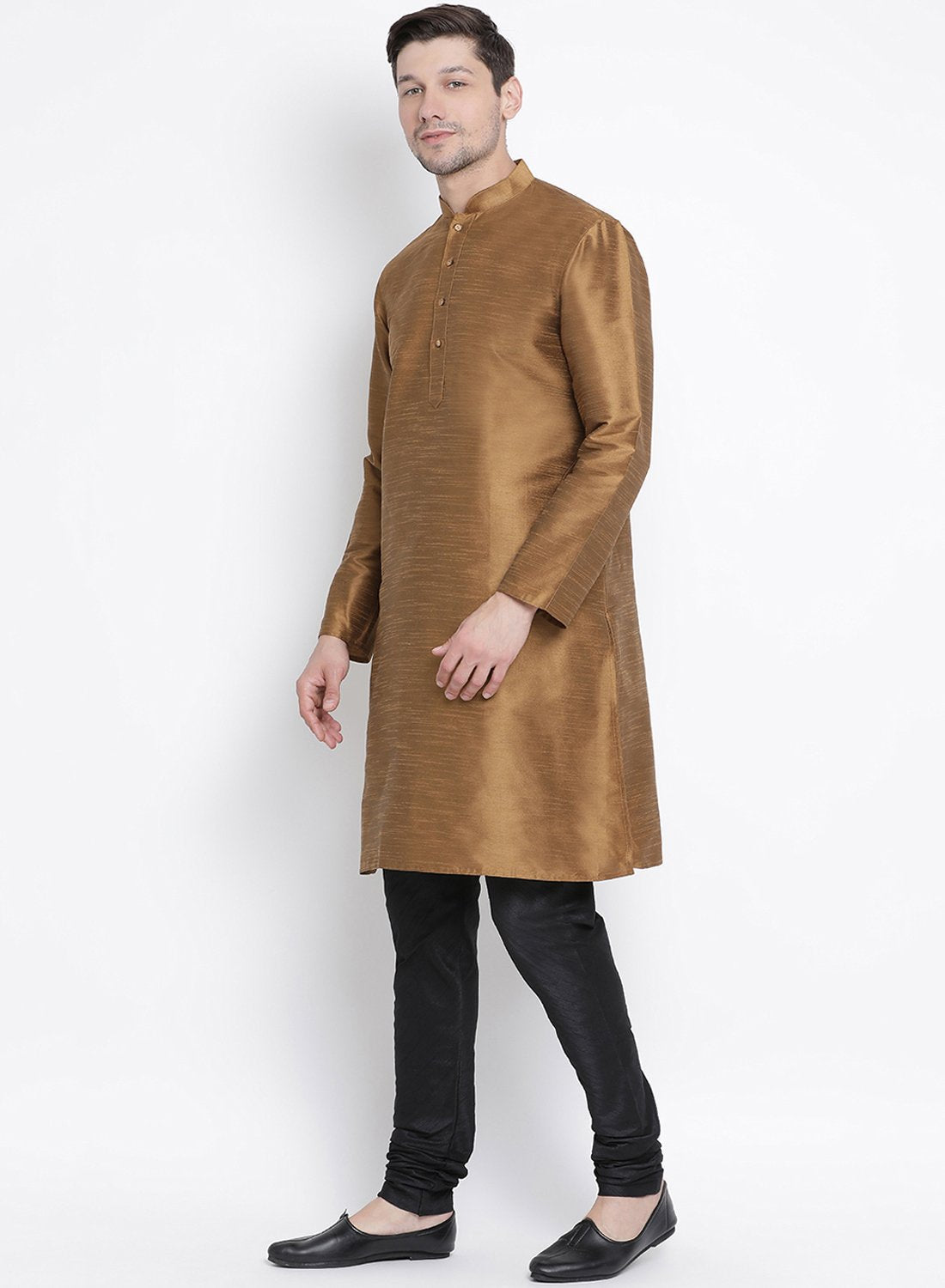 Men's Brown Cotton Silk Blend Kurta and Pyjama Set