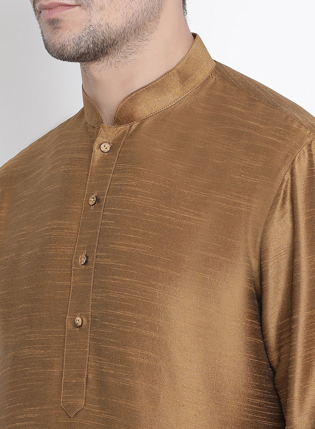 Men's Brown Cotton Silk Blend Kurta and Pyjama Set