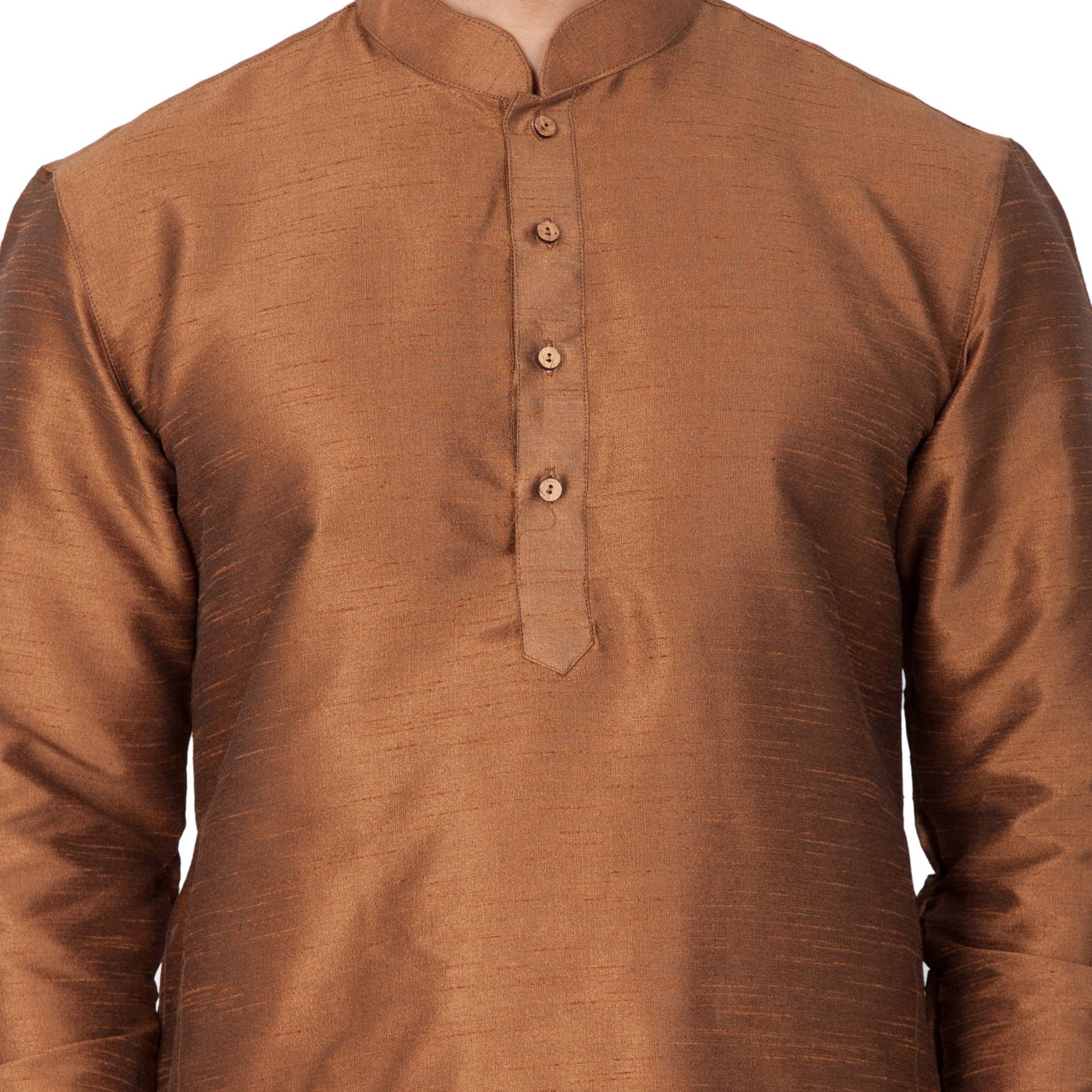 Men's Brown Cotton Silk Blend Kurta and Pyjama Set