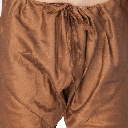 Men's Brown Cotton Silk Blend Kurta and Pyjama Set