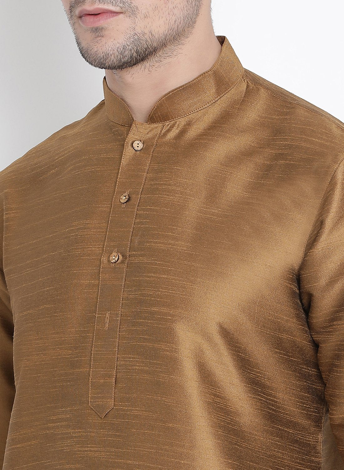 Men's Brown Cotton Silk Blend Kurta and Pyjama Set