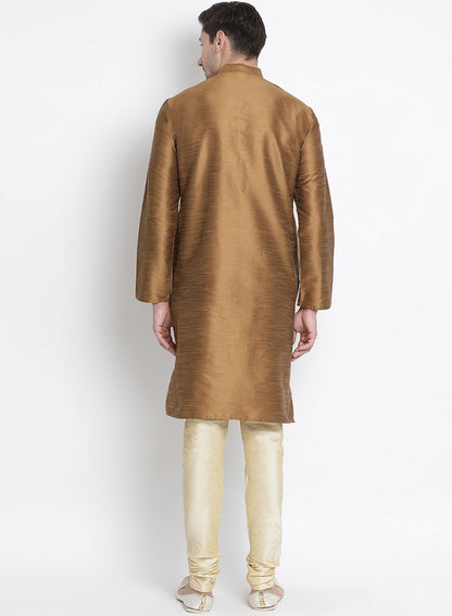 Men's Brown Cotton Silk Blend Kurta and Pyjama Set