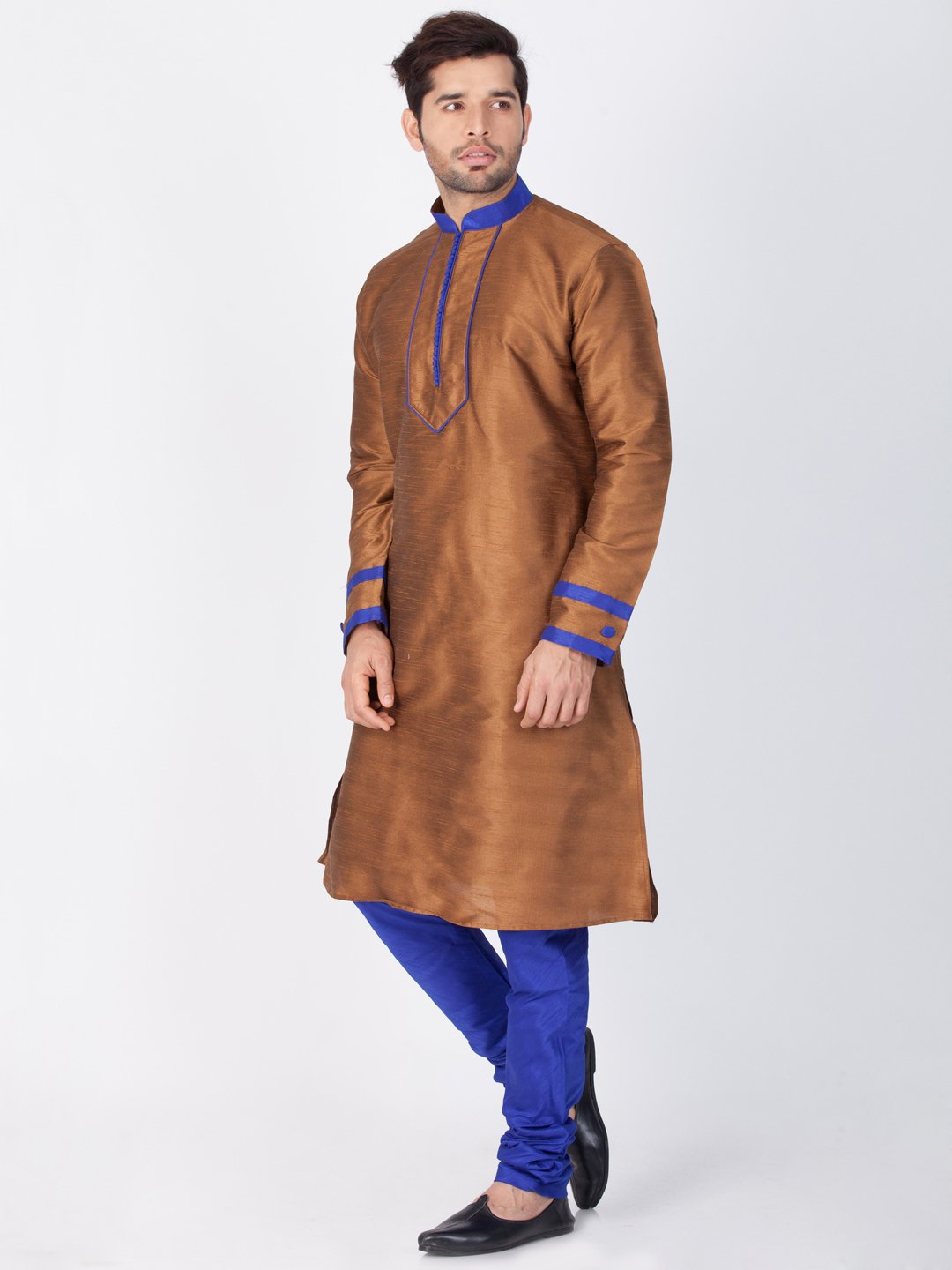 Men's Brown Cotton Silk Blend Kurta and Pyjama Set
