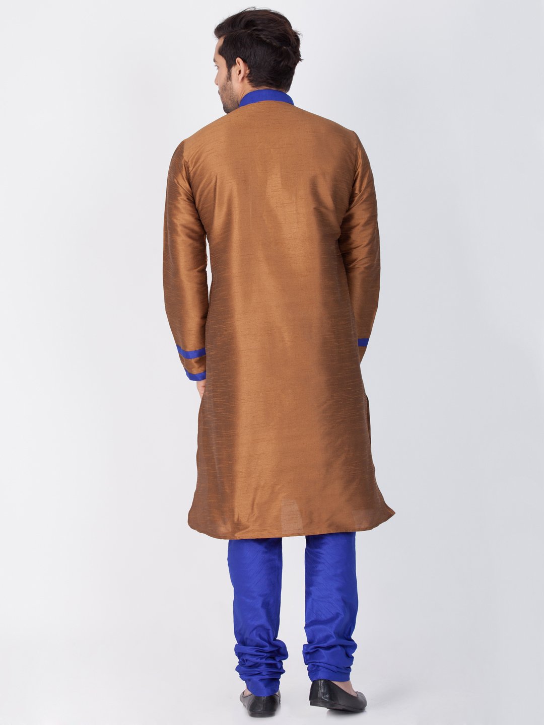 Men's Brown Cotton Silk Blend Kurta and Pyjama Set