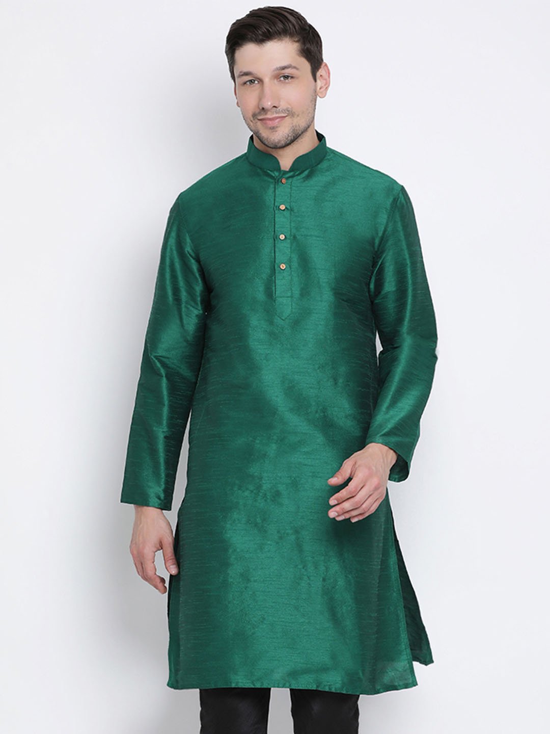 Men's Green Cotton Silk Blend Kurta