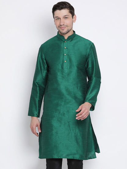 Men's Green Cotton Silk Blend Kurta