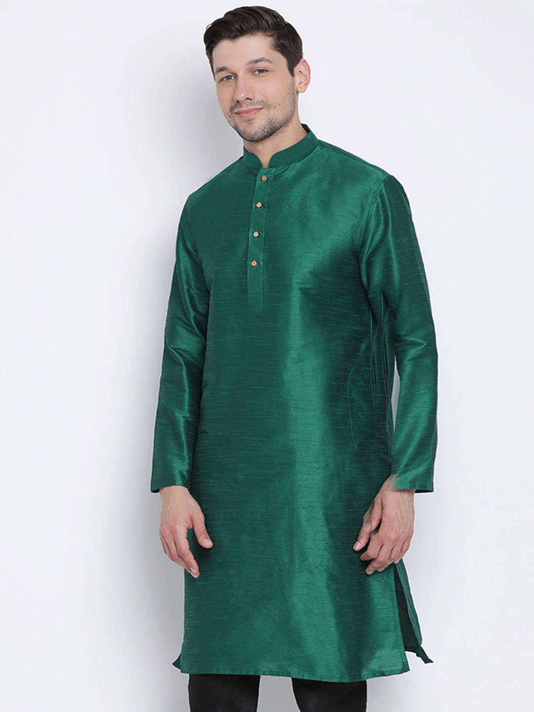 Men's Green Cotton Silk Blend Kurta