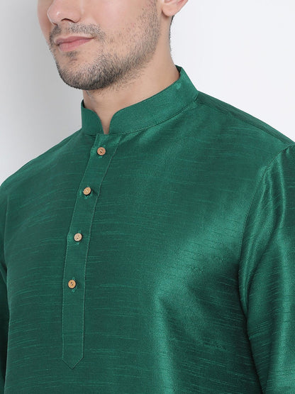 Men's Green Cotton Silk Blend Kurta