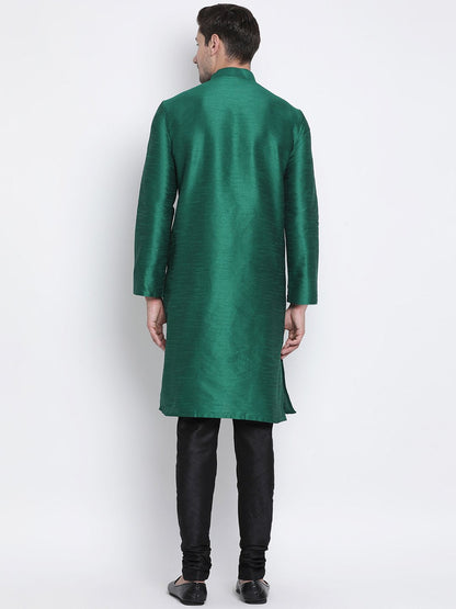 Men's Green Cotton Silk Blend Kurta and Pyjama Set