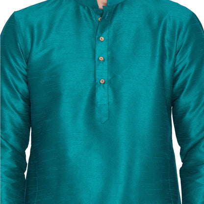Men's Green Cotton Silk Blend Kurta and Pyjama Set