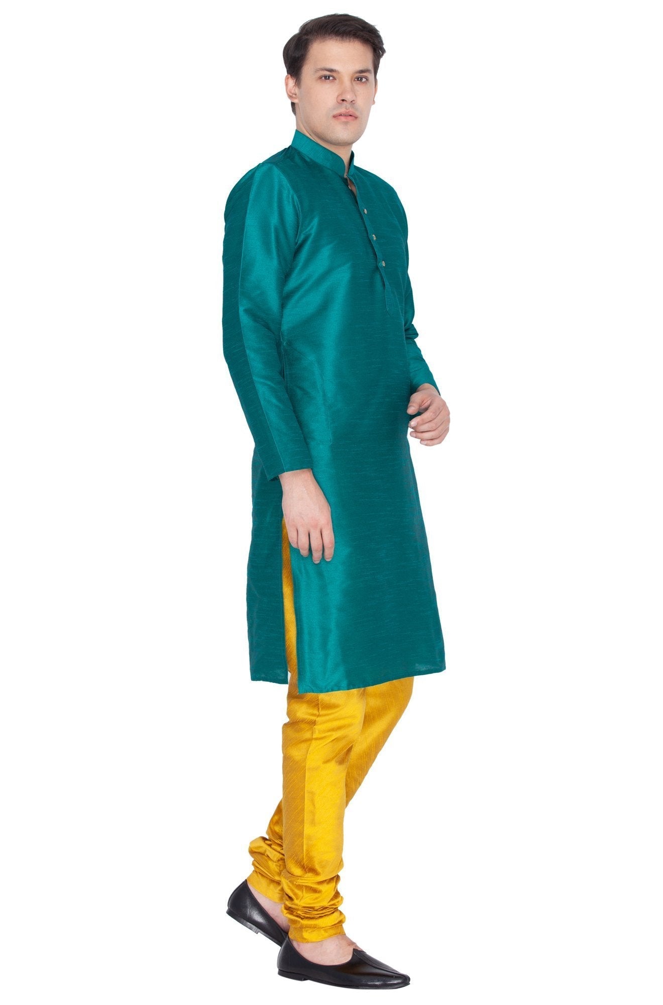 Men's Green Cotton Silk Blend Kurta and Pyjama Set