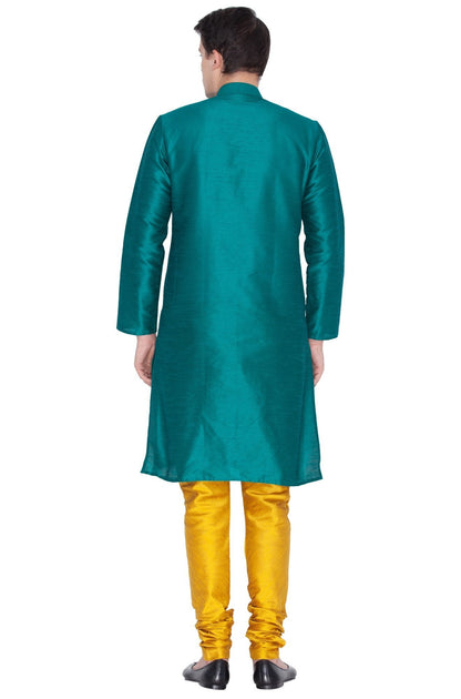 Men's Green Cotton Silk Blend Kurta and Pyjama Set