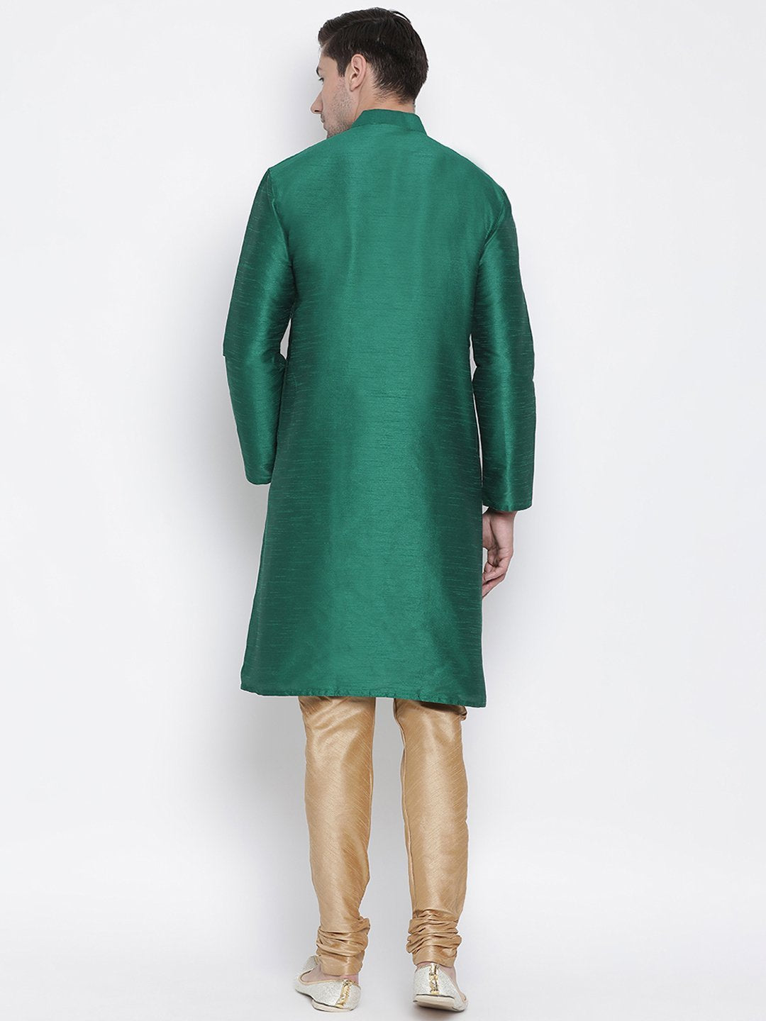 Men's Green Cotton Silk Blend Kurta and Pyjama Set