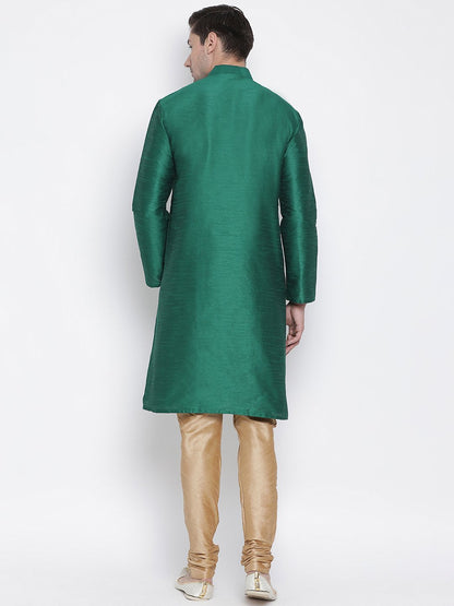 Men's Green Cotton Silk Blend Kurta and Pyjama Set