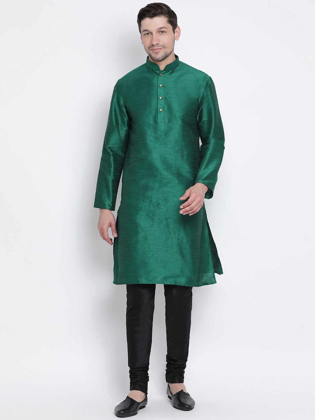 Men's Green Cotton Silk Blend Kurta