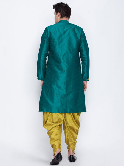 Men's Green Cotton Silk Blend Sherwani Set