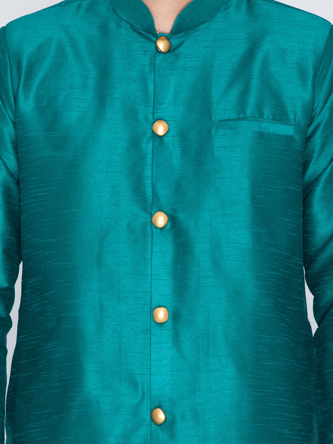Men's Green Cotton Silk Blend Sherwani Set