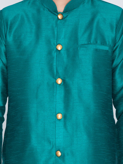 Men's Green Cotton Silk Blend Sherwani Set