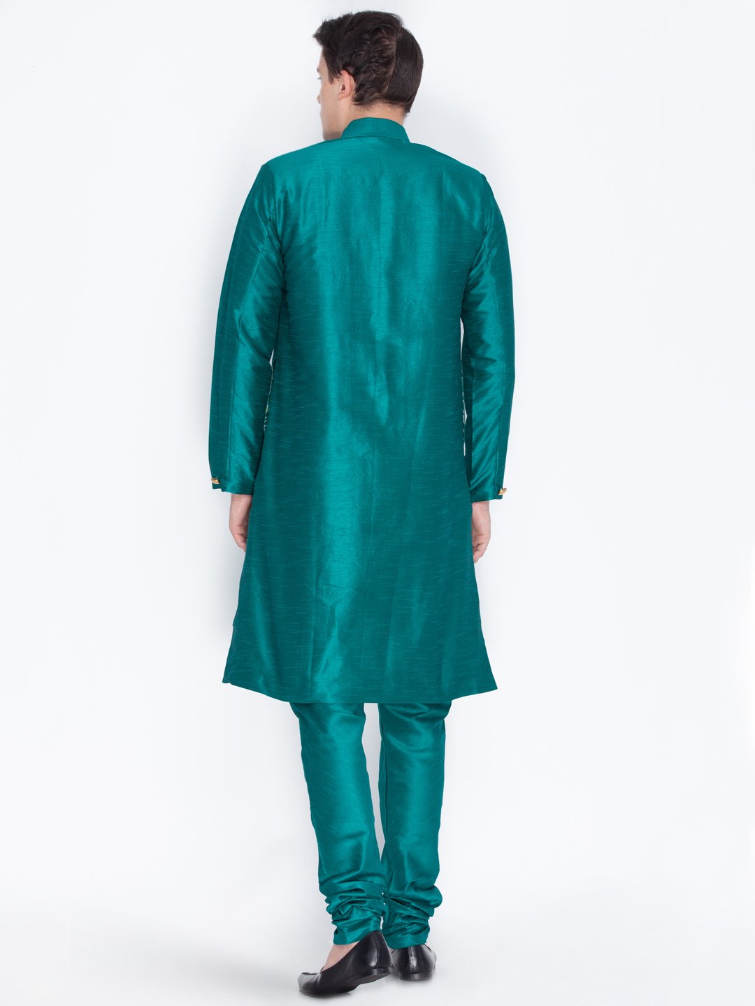 Men's Green Cotton Silk Blend Sherwani Set