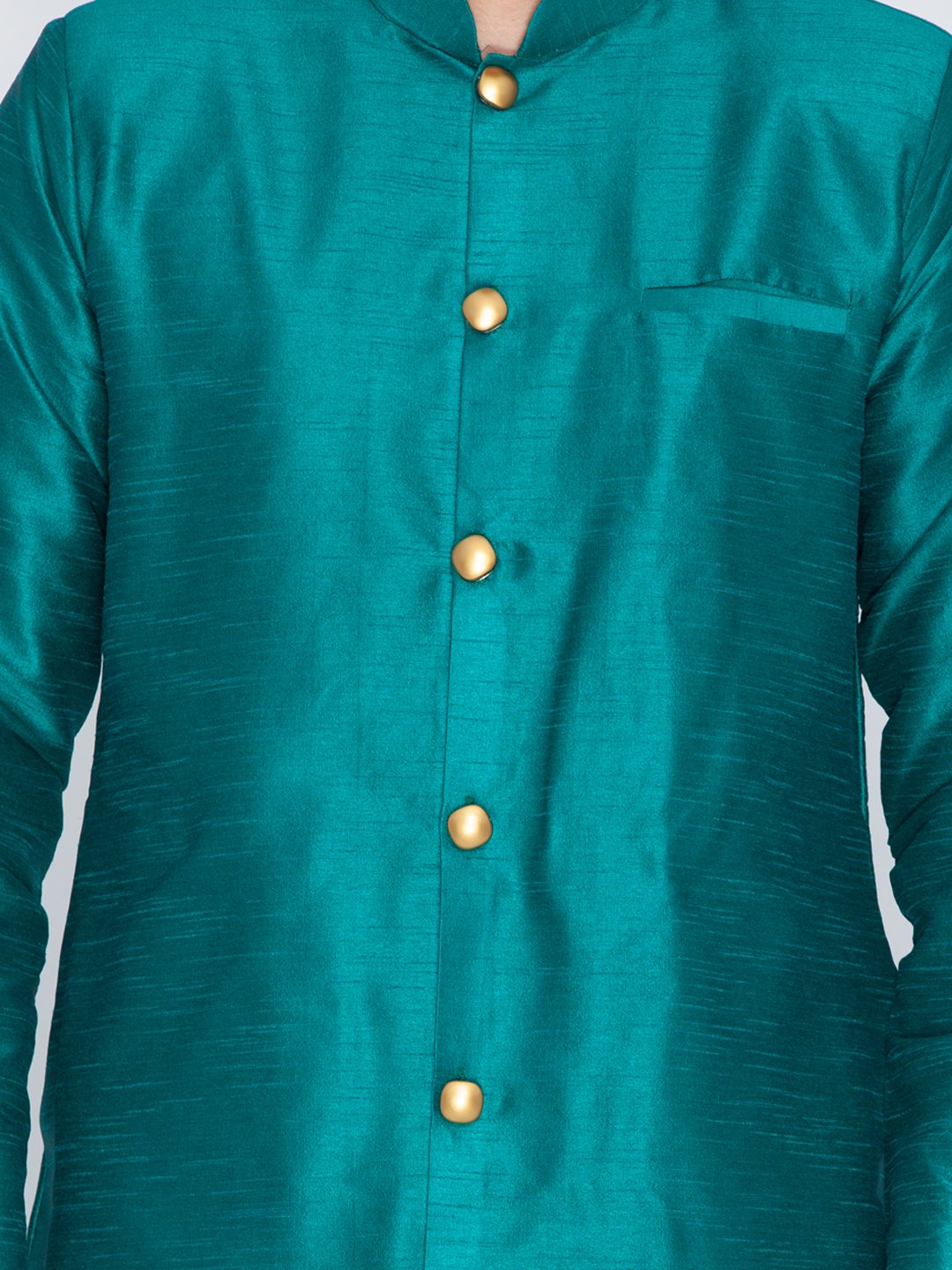 Men's Green Cotton Silk Blend Sherwani Set