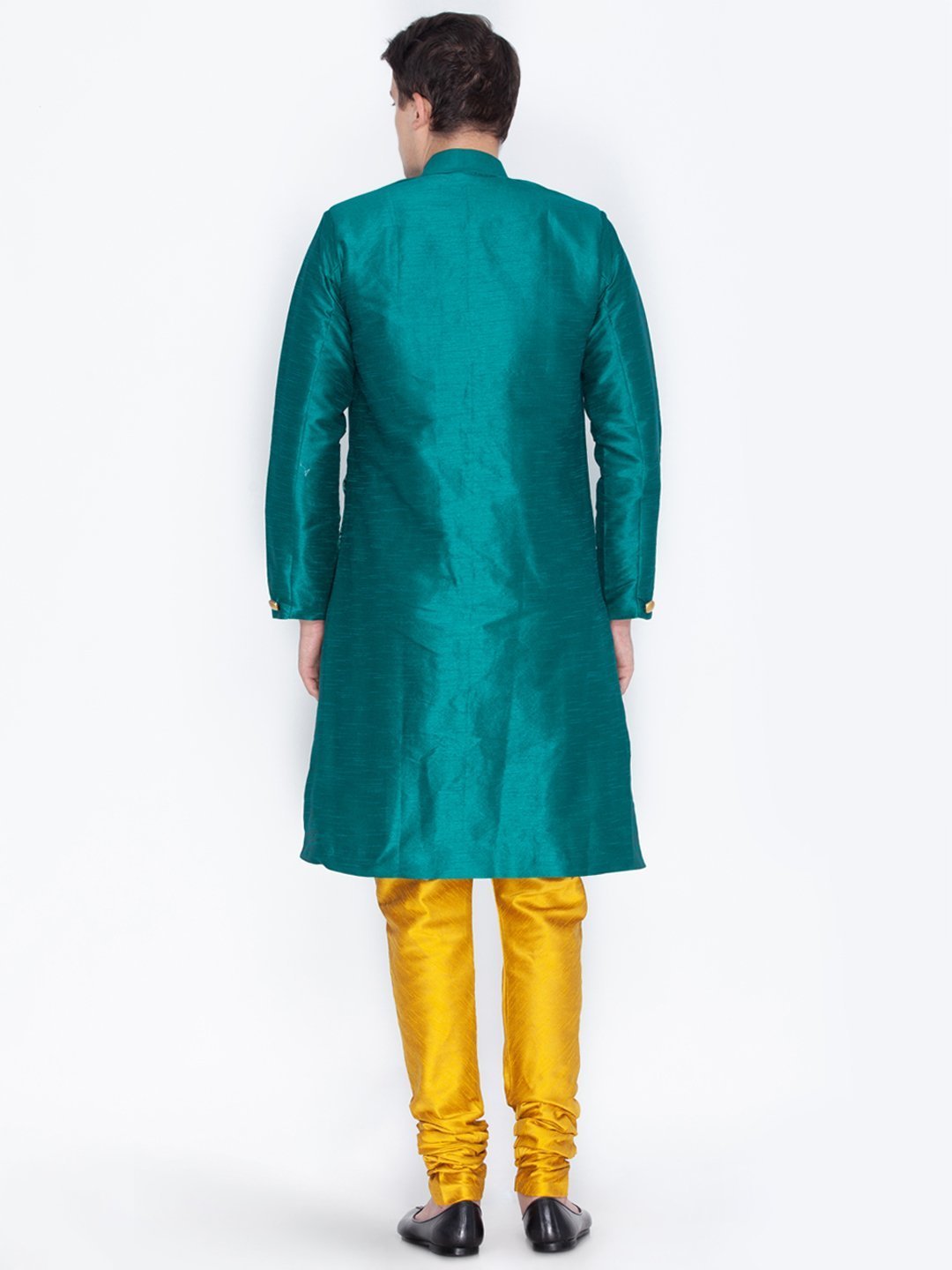 Men's Green Cotton Silk Blend Sherwani Set