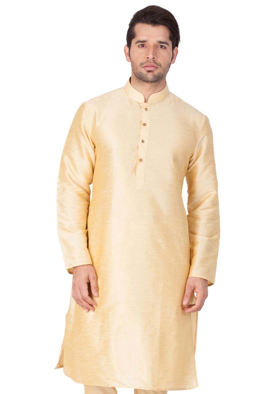 Men's Gold Cotton Silk Blend Kurta