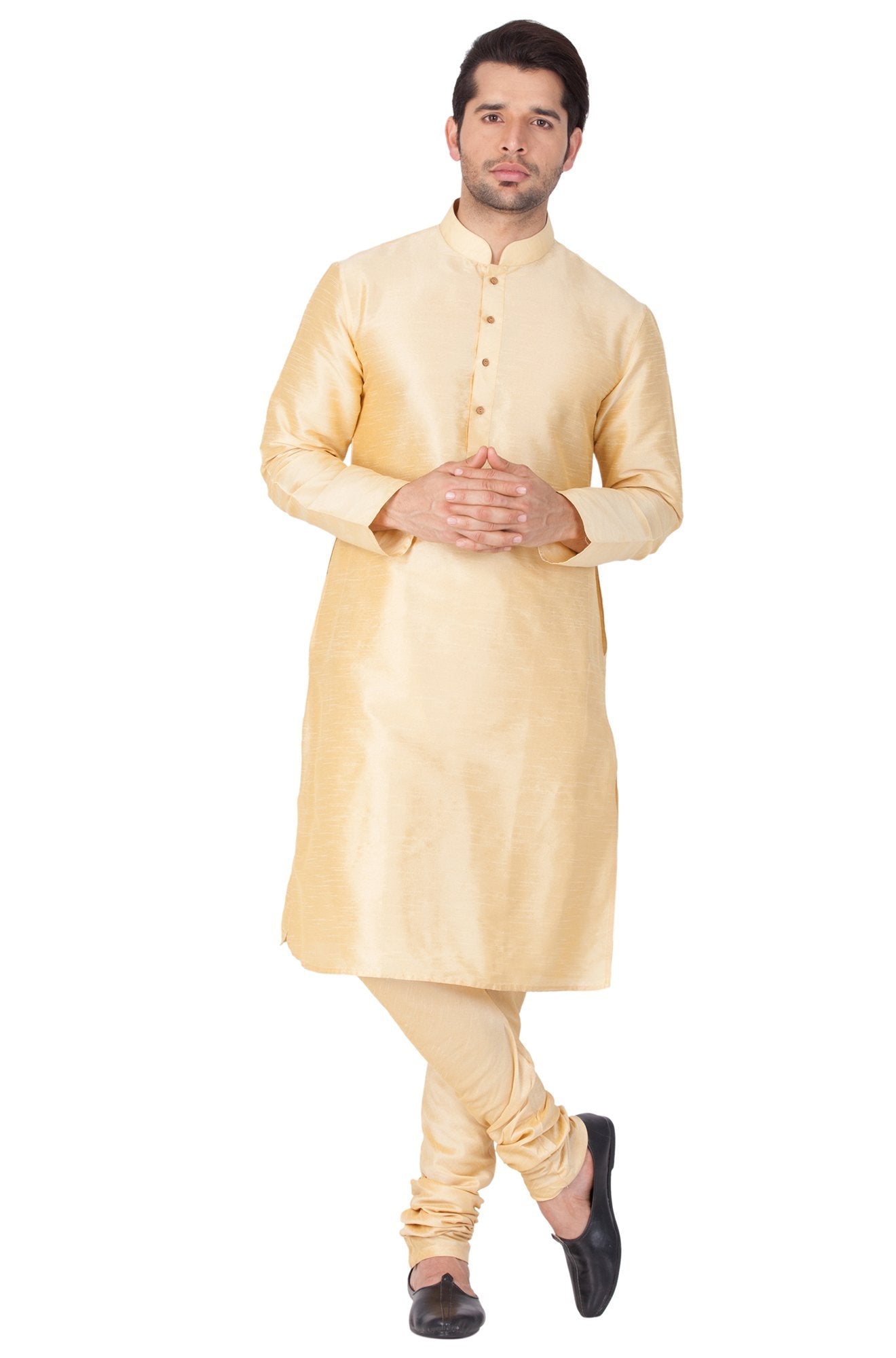 Men's Gold Cotton Silk Blend Kurta