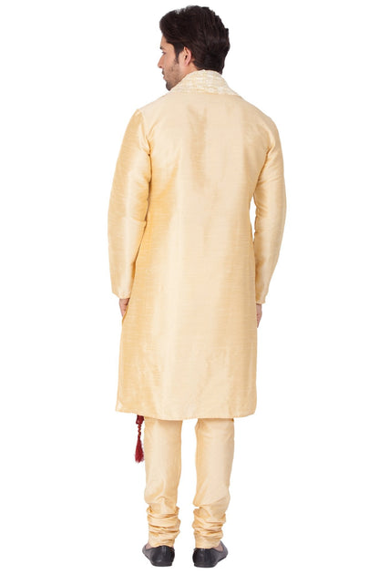 Men's Gold Cotton Silk Blend Kurta, Pyjama &amp; Dupatta Set