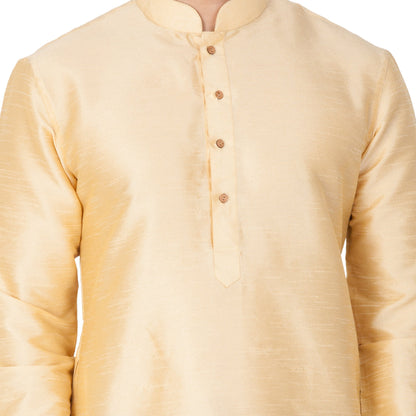 Men's Gold Cotton Silk Blend Kurta, Pyjama &amp; Dupatta Set