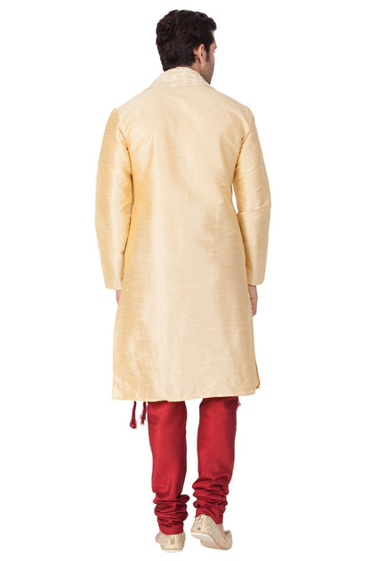 Men's Gold Cotton Silk Blend Kurta, Pyjama &amp; Dupatta Set