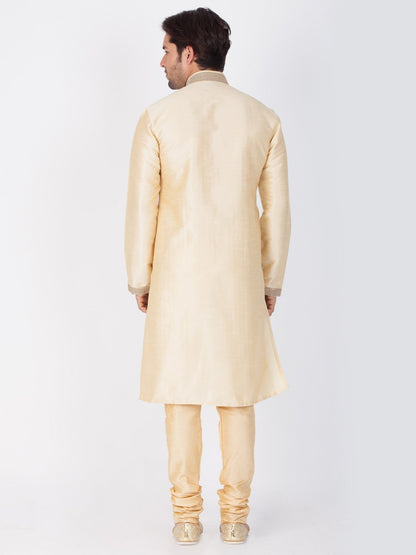 Men's Gold Cotton Silk Blend Kurta and Pyjama Set