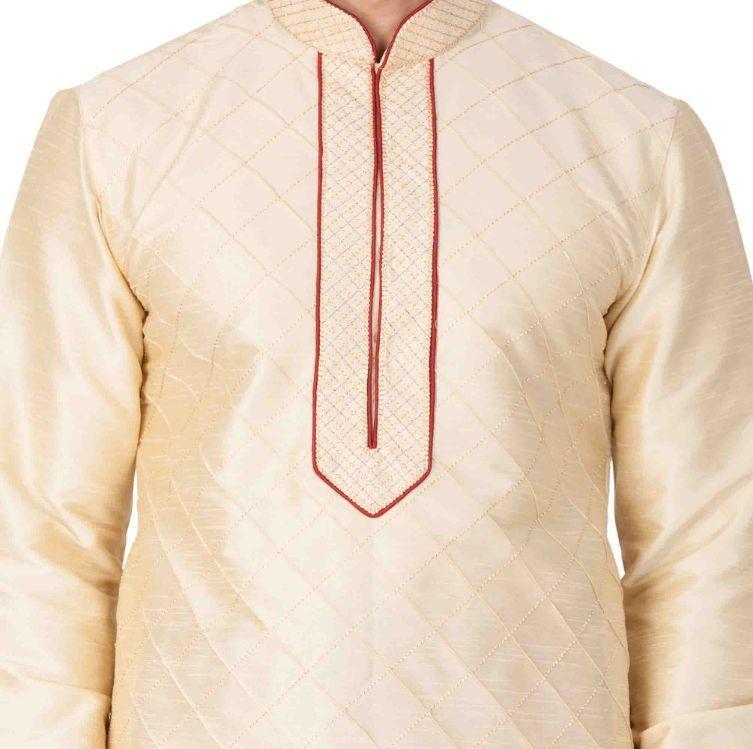 Men's Gold Cotton Silk Blend Kurta