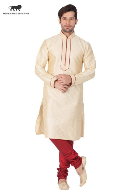 Men's Gold Cotton Silk Blend Kurta and Pyjama Set