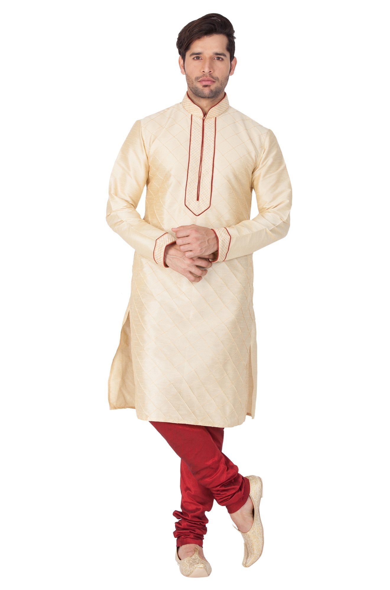 Men's Gold Cotton Silk Blend Kurta